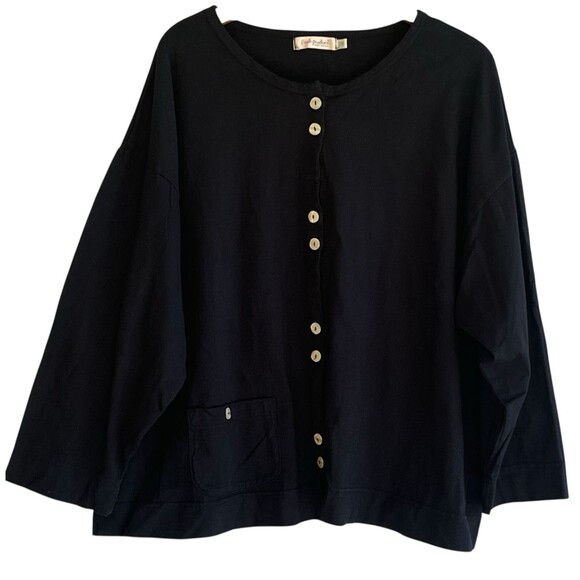 Fresh Produce Womens Button Down Top Jacket Size 1X Cotton Knit Black Vacation - Picture 1 of 11